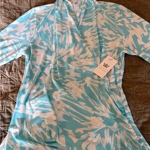 Chaus Blue and White Patterned Blouse